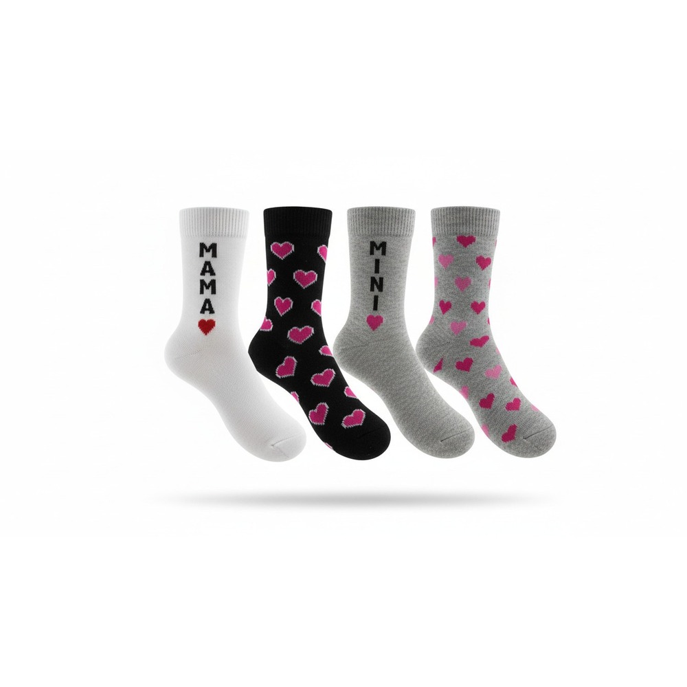 Majesty Brands Crew Socks Mom & Me 4 Pack Multi Color Heart Pattern Matching Set